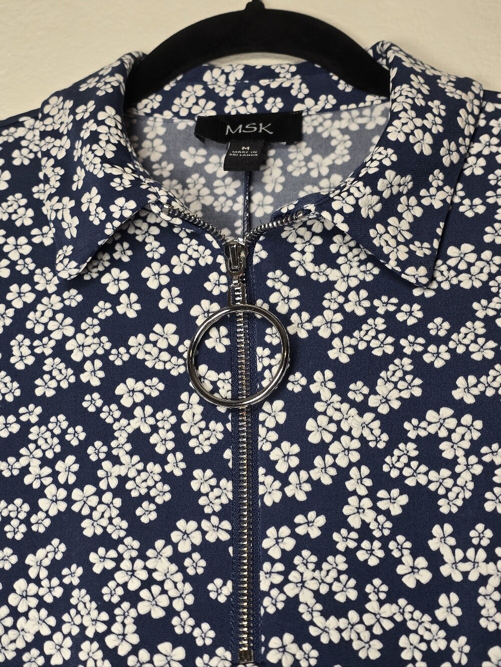 MSK Navy Blue White Floral Polo Half Zip Shift Dress Size M - Picture 8 of 10